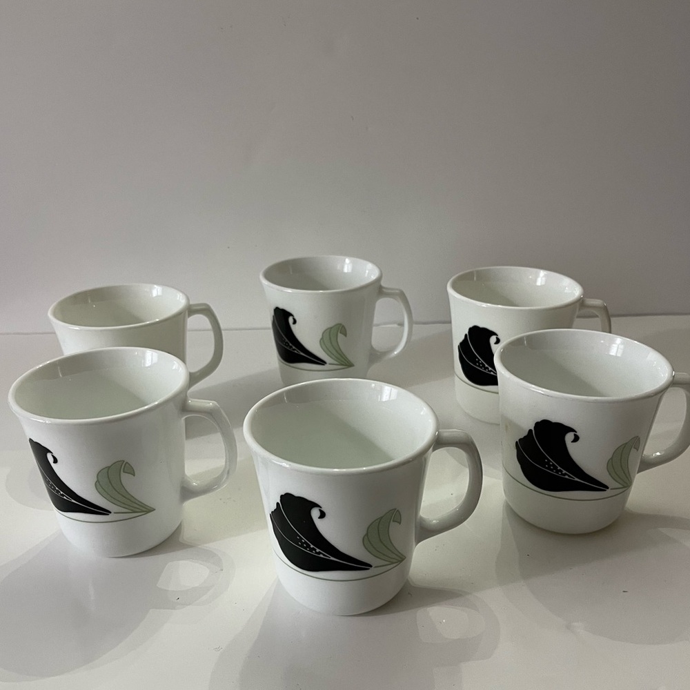 Vintage 90's Corelle Corningware Black Orchid Discontinued Pattern Cup Set of 6